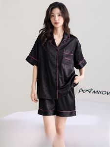 miiow | Cat Woman Ice Silk Sleepwear Summer Thin Loose Breathable Home Clothes Set Can Be Worn Outside Short Sleeve Short Pants For Young Women