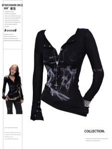 เสื้อยืดแขนยาวลายพิมพ์ผู้หญิงไซส์ใหญ่ฤดูใบไม้ร่วงใหม่เสื้อชั้นในสร้างสรรค์แฟชั่นเสื้อผ้าทำงานสไตล์อเมริกัน