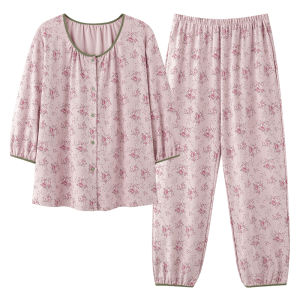 Bộ đồ ngủ nữ MiiOW  vải cotton in hoa tay dài phong cách dễ thương - mùa hè