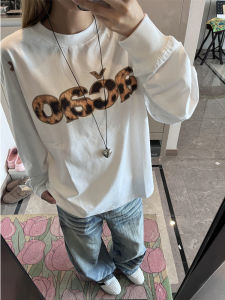 Áo Thun Dài Tay Cổ Tròn in Họa Tiết Sọc American High Street Dành Cho Nữ Mùa Thu Rộng Rãi Đa Năng Thoải Mái Bằng Cotton Nguyên Chất