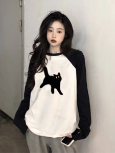 Pure Cotton Long Sleeve Base Shirt for Girls Loose Fit Inner Wear Top High School Students Spring Autumn Seasonal Fashion