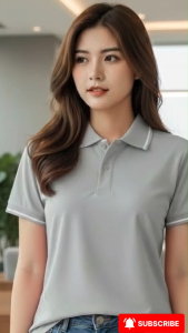 Áo Polo Nữ Bee Vải Cá Sấu Mè cao cấp màu Xám Nhạt phối 1 sọc Trắng năng động tôn dáng cực xinh phù hợp mặc đi làm