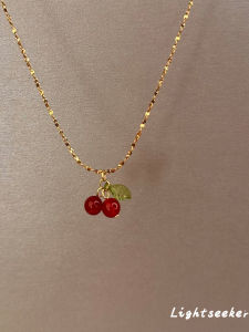 New Chinese Style Red Agate Cherry Pendant Necklace Cute Sweet Titanium Steel Clavicle Chain Non-fading Fashion Jewelry for Women