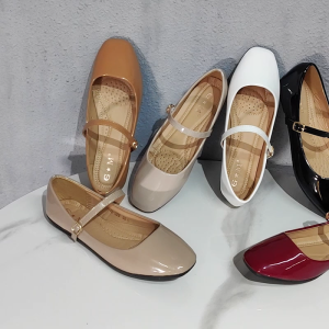 [JY] Mary Jane Womens one strap square toe glossy leather flat shoes doll shoes for women