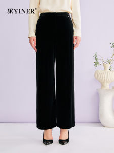Elegant Commute Textured Velvet Straight Leg Wide Pants