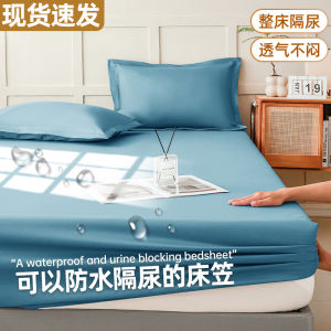 Pure Color Washed Cotton Fitted Sheet Waterproof to Prevent Leakage of Urine Three-Piece Bedspread Simmons Mattress Cover Bed One-Piece Fully Surrounded