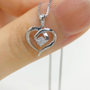 LAZO DIAMOND Heart Swirl Halo Diamond Pendant in 9k White Gold