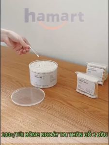 Gói 100 Tăm Bông Ngoáy Tai Thân Gỗ 2 Đầu Tròn Vệ Sinh Tai Tiện Dụng