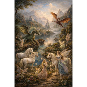 Jigsaw Puzzle 500/1000/1200/2000PCS Fairy Dragon Unicorn Castle Fantasy Artwork Stress Relief Puzzle Wall Art Decor Gift