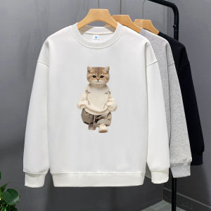 เสื้อสเวตเตอร์คอกลมพิมพ์ลายแมว ทรงหลวม แขนยาว ทรงหลวม สำหรับผู้ชาย ฤดูใบไม้ร่วง 2024 แฟชั่นสตรีท ลำลอง ลำลอง