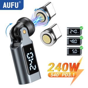 AUFU 9Pin Digital Display Magnetic OTG Adapter for IPhone17 Macbook Laptop Xiaomi PD240W 5A USB C to Type C Micro Male Converter