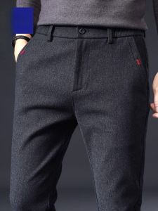 ROMON | Lormen Mens Slim Straight Casual Pants Fleece Lined Business Simple Winter Long Trousers Fashionable Autumn New Arrival