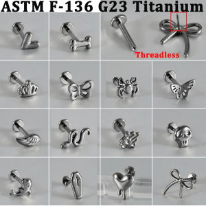 1PC Titanium Alloy Silver Bone Skull Coffin Different Animal Threadless Flat Ear Nose Lip Cartilage Helix Conch Piercing Earring