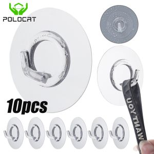 Polomat 10 cái móc sừng Acrylic móc treo tường vòng tròn trong suốt vuông tự dính treo giá đỡ chịu lực mạnh cửa nhà bếp phòng tắm không đục lỗ