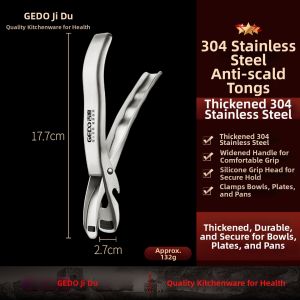 Jiudo 304 Stainless Steel Kitchen Clamp Anti-Scalding Dish Plate Lifter Slip-Resistant Steamed Dish Clamp Cooking Tool