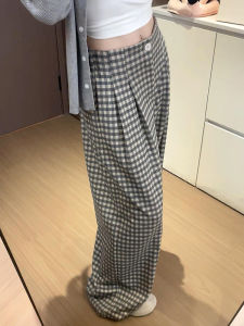 Quần Ống Rộng Cạp Cao Cho Nữ Mùa Thu 2025 Phong Cách Mới Quần Dài Ống Đứng Rộng Rãi Quần Ống Rộng Kẻ Caro Phong Cách Lười Biếng