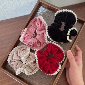 Velvet Hair Ties for Girls Low Bun Ponytail Elastic Hair Bands French Style Pearl Imprinted Fabric Whole Circle Hair Bands