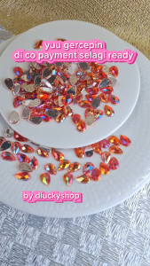 Payet Diamond Jahit Tetes Pelangi Akrilik Kristal Grade A UK 8*13 per 25 pcs