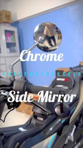 SYM RV1-2 | Round Circle Side Mirror Chrome Long Stem (BILOG) Stainless Aluminum
