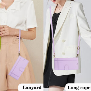 Wallet Case for Samsung Galaxy S25 S24 Plus Ultra Edge FE 5G Luxury Line Embossed Leather Shatterproof Flip Cell Phone Cover with Shoulder Strap