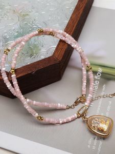 Pink Scallop Shell Silver Thread Summer Clavicle Chain Short Buddha Amulet Chain Women  Luxury Embedded Diamond Womens Style