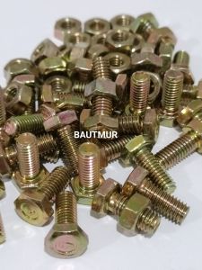 Baut Mur Kuning - Baut 10/6mm x 3cm (Paket 100pcs)