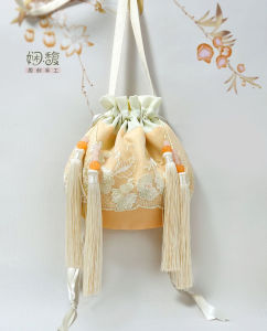 Xianfu Original Embroidered Green Hanfu Bag  Style Crossbody Leisure Drawstring Small Package Soft Polyester Material