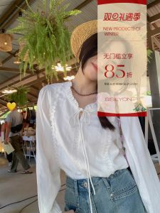 Áo Sơ Mi Trắng Viền Ren Cổ Điển Kiểu Pháp Sisilyon Dành Cho Nữ Dáng Rộng Tay Dài Chất Liệu Cotton Phong Cách Ngọt Ngào Thanh Lịch Mùa Thu