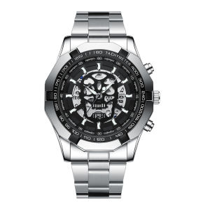 BINBOND | BINBOND Skeleton Skull Design Precise Quartz Wristwatches For Men Luxury Luminous Waterproof Auto Date Mens Watch Sturdy Reloj