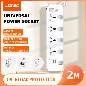 LDNIO Extension Multiple Universal Ruler Outlet UK US EU Plug 2M Electric Extension Board With Usb C Switch Socket Power Strips