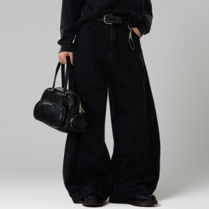 High Streets Spring Summer Mens Jeans American Baggy Wide Leg Curved Knife Denim Pants Loose Solid Color Male Trendy Trousers