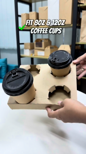 Store Age [50pcs] Paper Cup Holder 4cup | Paper Cup Tray | Pemegang Cawan | Kraft Paper Cup Holder