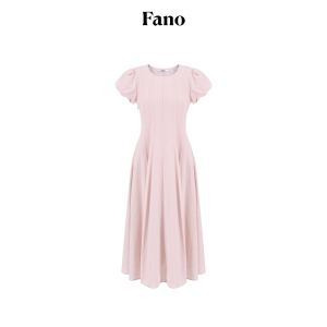 Fano | Đầm Maxi A-Line Tay Bồng Cổ Tròn Màu Hồng Nhẹ Nhàng