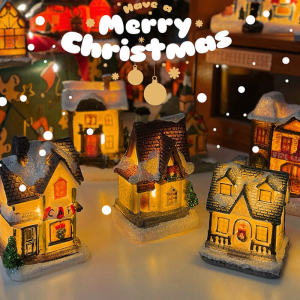 Christmas LED Light Resin Small House Village Miniature House Luminous Lamp Xmas Gifts Ornaments