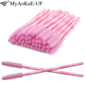 50Pcs Disposable Silicone Eyelash Brush Rainbow Eye Lash Makeup Brushes Mascara Wands Microbrush Eyelashes Extension Beauty Tool