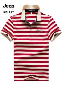 JEEP SPIRIT Mens Fashionable Striped Polo Shirt Short Sleeve Turn-down Collar Summer Top Trendy Cotton Pure Business Style