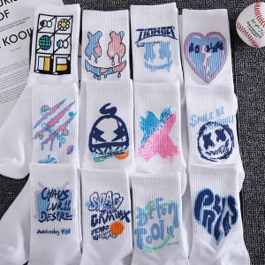 Summer Sports Socks Mens Mid-Calf Basketball Style Breathable White Casual Fashionable Versatile Womens Mid-Length Socks