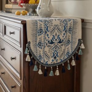 American Luxury Flowery Tassel Table Runner