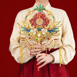 Double-Sided Handmade Wedding Fan Bridal Gift High-End Finished Product DIY Material Pack Chinese Traditional Wedding Decor