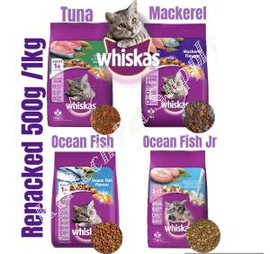 Whiskas Adult/Junior Dry Cat Food in Ocean Fish / Tuna Flavor Repacked 1kg/500g