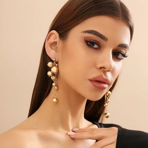 Elegant Simple Imitation Pearl Long Tassel Drop Earrings for Women Wed Bridal Classic Piercing Hanging Earring Aesthetic Jewelry