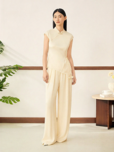 Fashionable Elegant Satin Wide Leg High Waist Pants