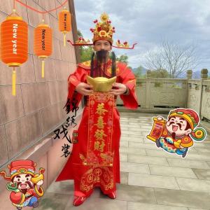 New Year Opening Ceremony Full Set Costume God of Fortune Clothes Hat Beard Traditional Chinese New Year Celebration Outfit