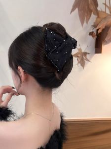 Retro Hepburn Autumn Winter New Style Sparkling Diamond Hair Claw Clip Elegant Back of Head Shark Clamp Hair Accessory