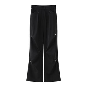 Miiow | Black Loose Wide Leg Workwear Pants Womens Autumn Thin Quick Dry Casual Trousers MiiOW Cat Person American Style Polyester Fiber