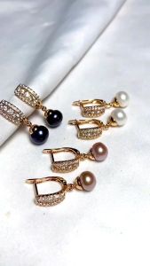 Anting Pesta Mewah Mutiara Air Tawar Asli Bersertifikat / Mutiara Lavender Hitam Putih