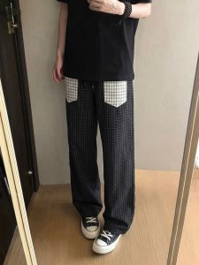 LIUBU | Aesthetic Color-blocked Patchwork Plaid Pants Relaxed Fit Trousers