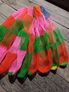 กระชังใส่ปลา ถุงใส่ปลา งานถักมือ