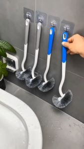 Toilet Brush Long Handle Soft Bristle Japanese Style S Shape Wall Mounted Bathroom Cleaning Tool Durable Plastic