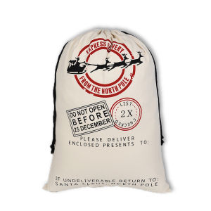 2023 Tuần Lộc Ông Già Noel In Bông Canvas Quà Tặng Giáng Sinh Túi 50x70cm Màu Be Dây Rút Vớ Size Lớn Tặng Giá Đỡ